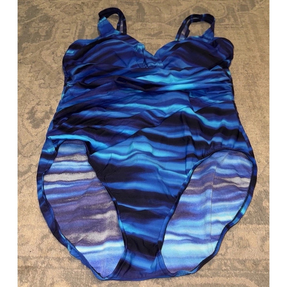Trimshaper Womens one-Piece‎ Swimsuit Blue Shelf Bra  Plus sz 18 Blue Black